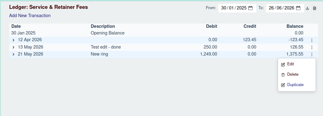 Account Ledger Screenshot