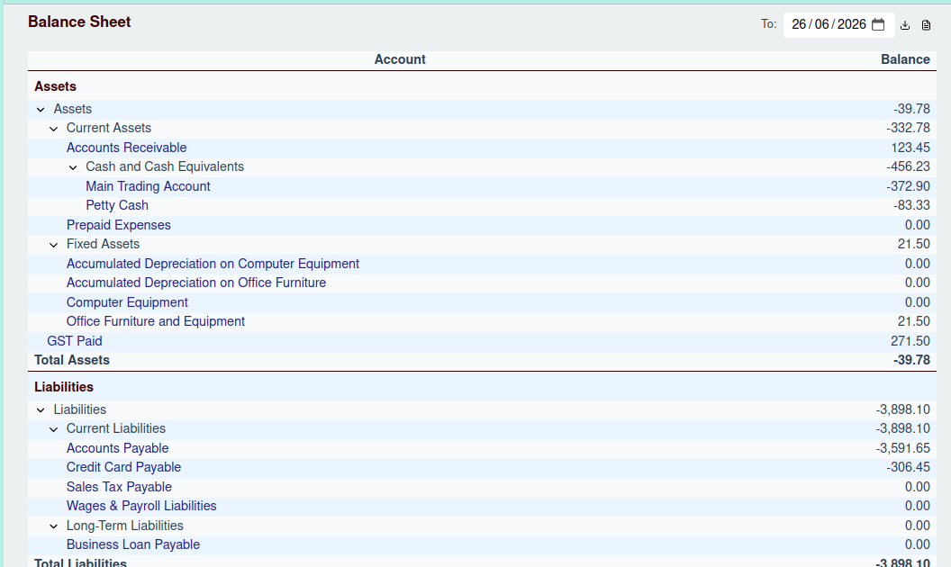 Balance Sheet Screenshot