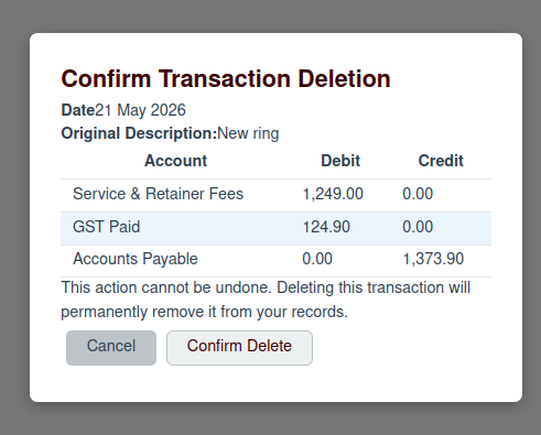 Delete Transaction Screenshot
