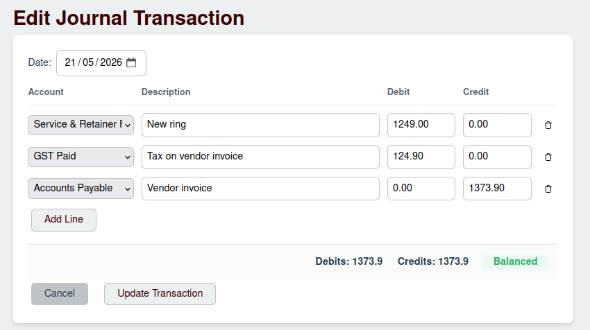Edit Transaction Screenshot