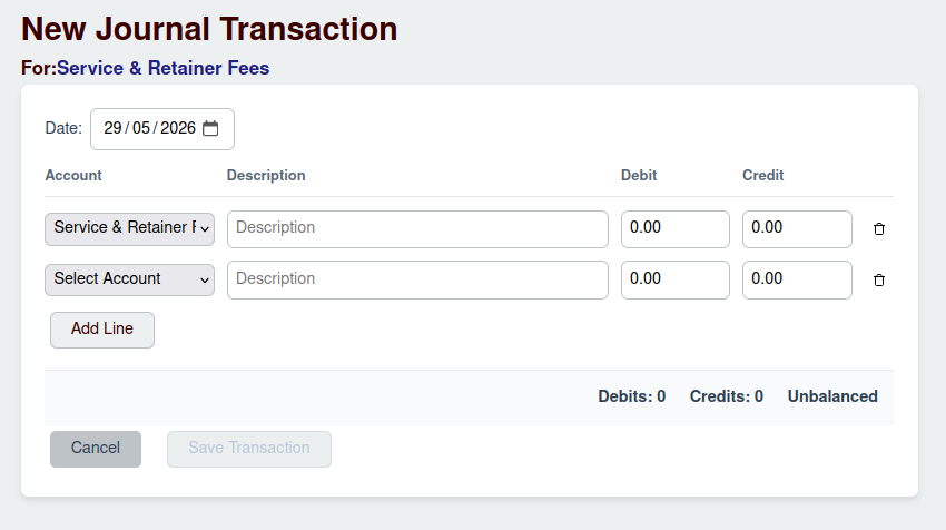 New Transaction Screenshot