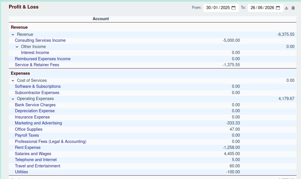Profit & Loss Screenshot