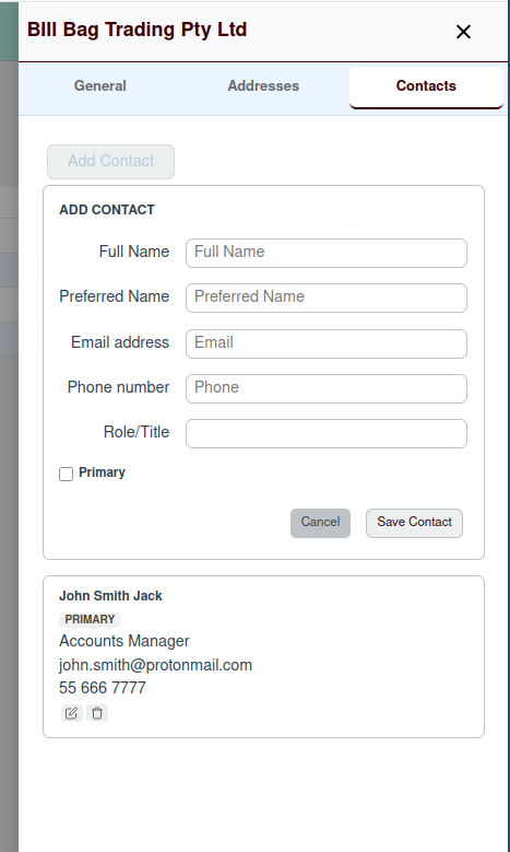 Managing Contacts Screenshot