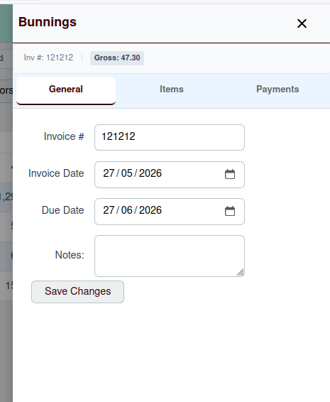 Manage Vendor Invoice - General Tab Screenshot