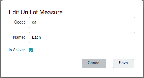Add Unit of Measure Modal Screenshot