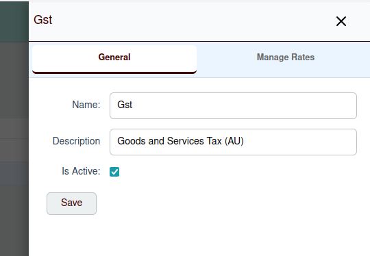 Edit Tax Category - General Tab Screenshot