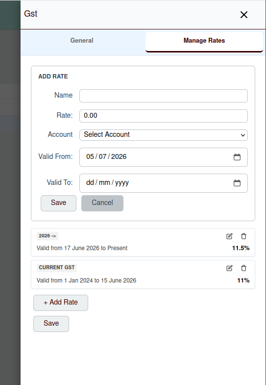 Edit Tax Category - Rates Tab Screenshot