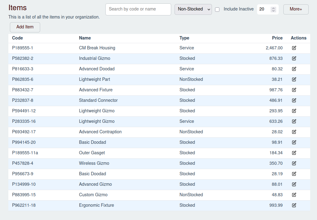 Catalog Items List Screenshot