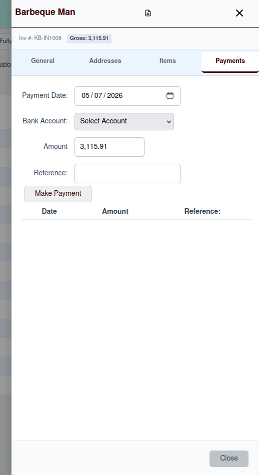 Manage Sales Invoice - Payments Tab Screenshot