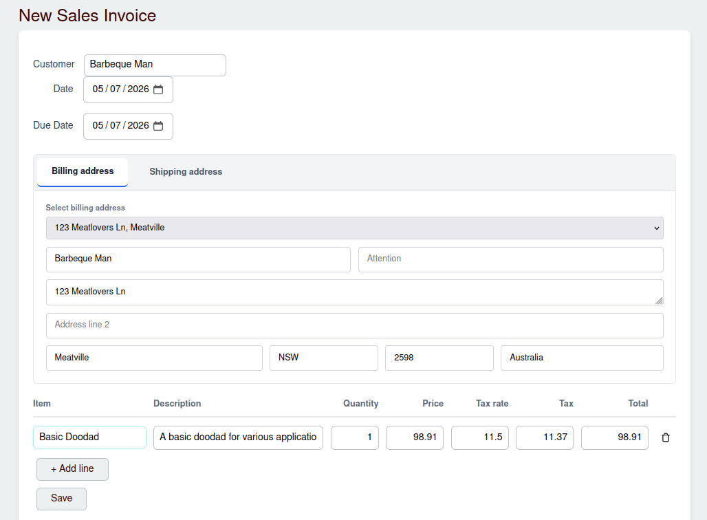 New Sales Invoice Screenshot