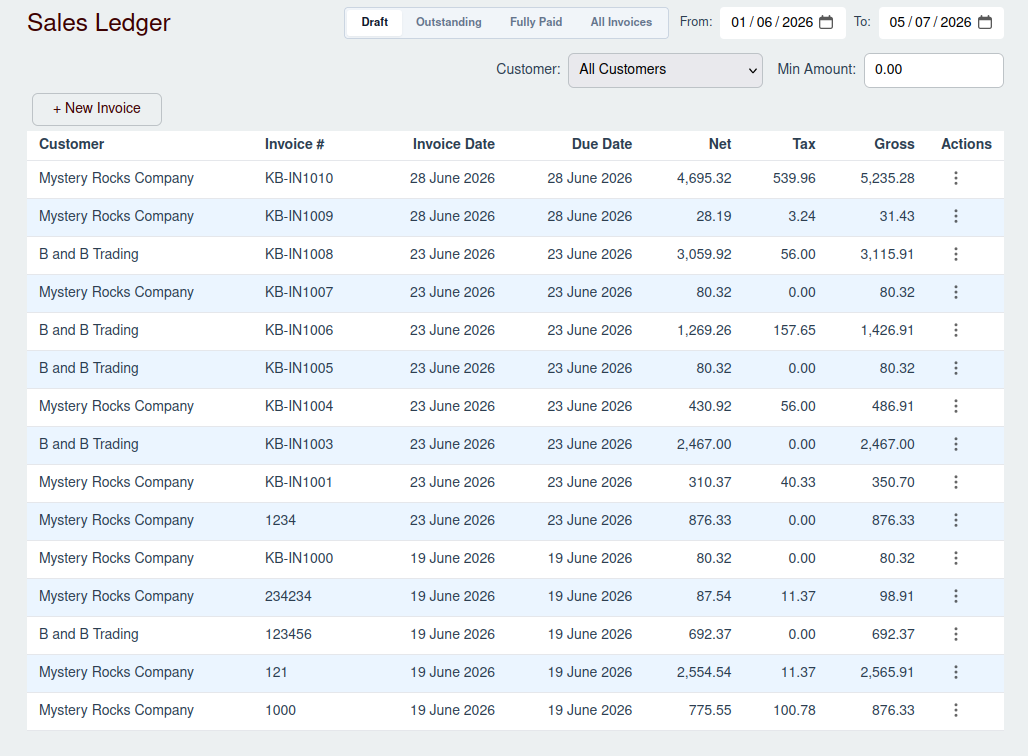 Sales Ledger Screenshot