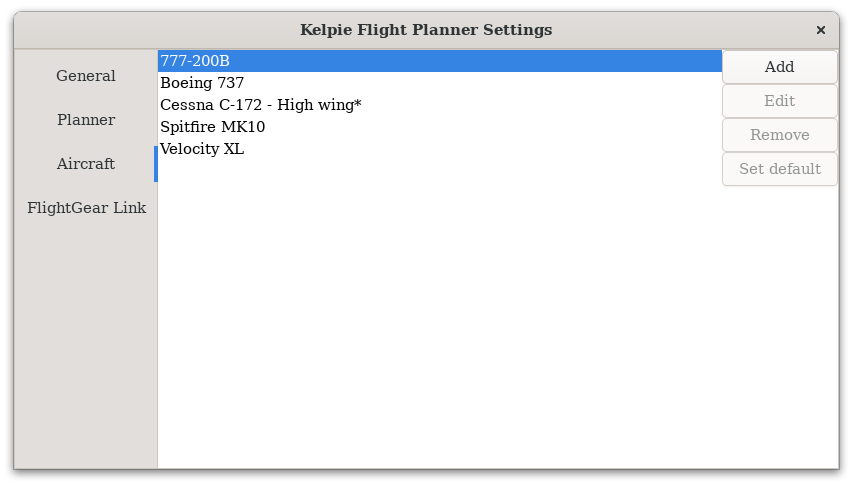 aircraft preferences screenshot