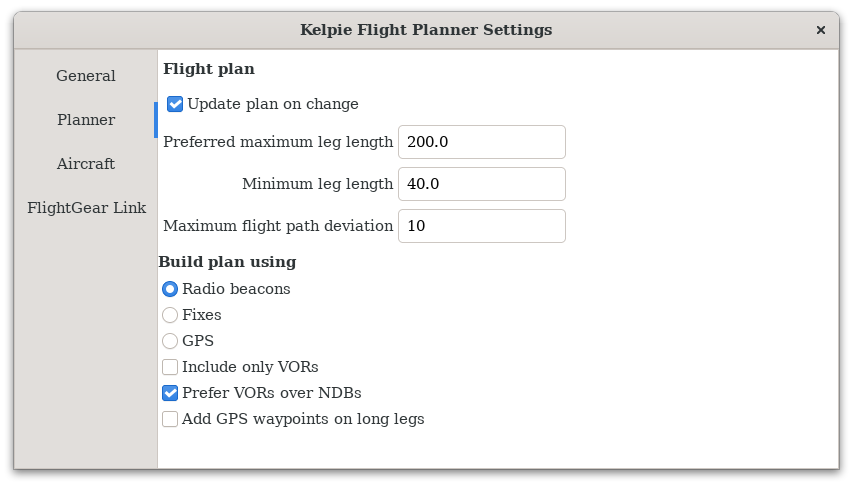 planner preferences screenshot